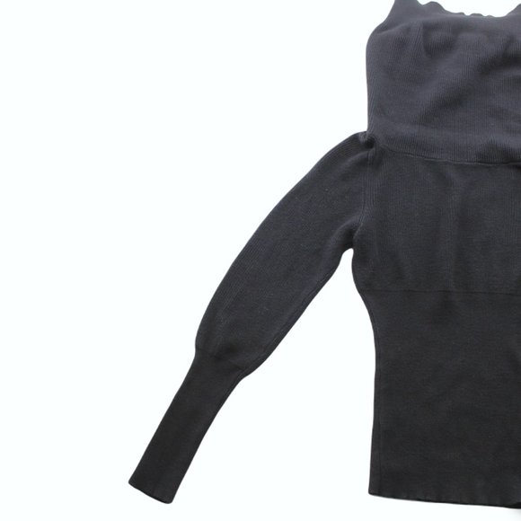 Black Off The Shoulder Sweater Ribbed Knit Adjustable Open Back Long Sleeve SZ S - Picture 9 of 15